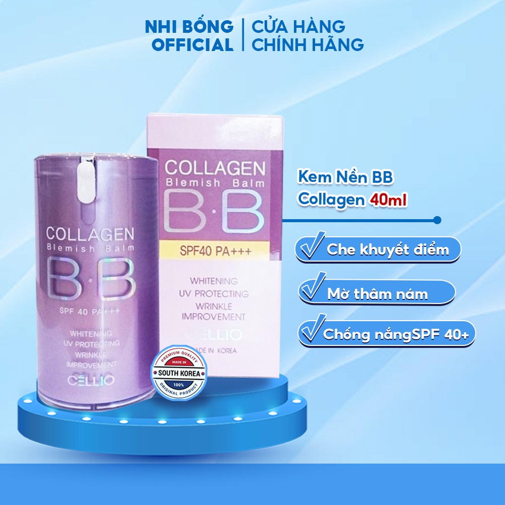 Kem Nền Trang Điểm Chống Nắng Bb Cream Collagen Cellio Spf 40 Pa++hàn Quốc Giúp Da Trắng Sáng Mịn Màng