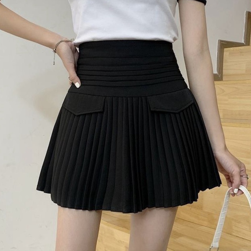 Chân váy ngắn xếp ly chơi goft thời trang giả túi đẹp thời trang màu đen chất siêu mát, co dãn, mầu đen trắng