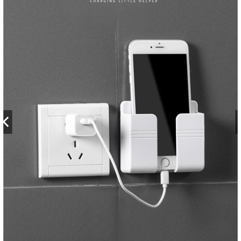 Kệ Dán Tường Để Remote, Đồ Dùng/ Giá Đỡ Sạc Điện Thoại Có Móc Treo Giữ Dây Điện