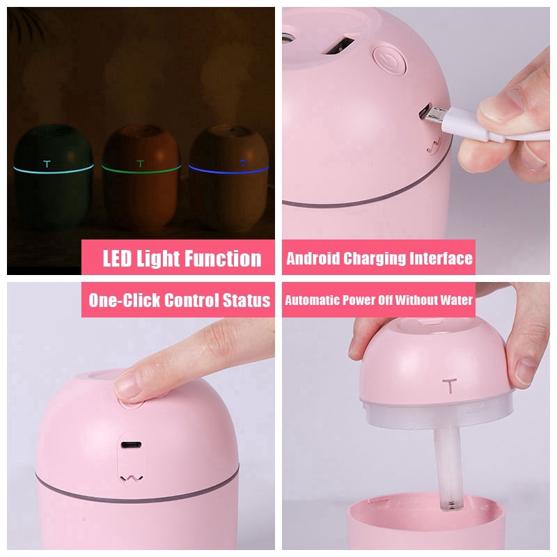 Máy Phun Sương Làm Ẩm Không Khí 220ml Tích Hợp Đèn Led Tiện Dụng