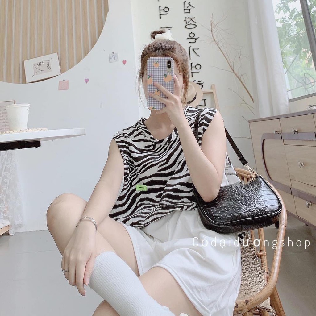 Set Tanktop Ngựa Vằn Form Rộng - Bộ áo thun ba lỗ oversize loang màu kèm quần short cạp chun ống rộng Ulzzang