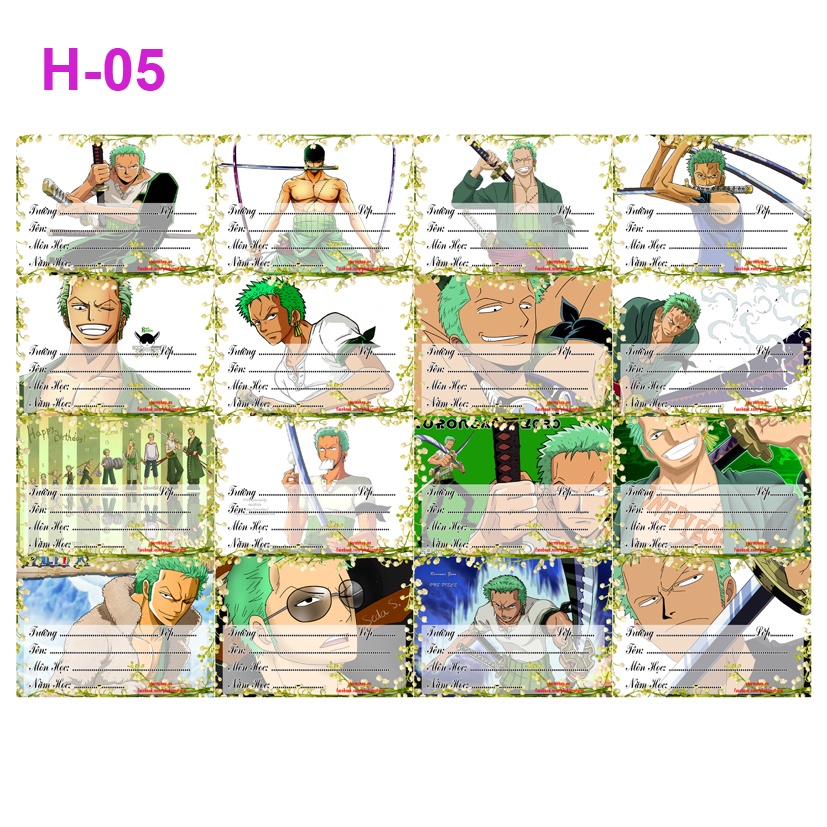 Nhãn vở anime One Piece - 1 set 16 hình