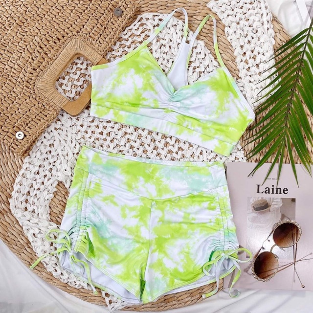 [BKN754] &lt;ÂU&gt; SET BIKINI SPORTY LOANG XANH/HỒNG (CẠP CAO)