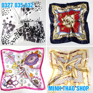 Khăn Bandana Vuông Đội Đầu Buộc Tóc Buộc Túi Làm Phụ Kiện Quần Áo Đẹp Mẫu Lụa Satin 50x50 cm
