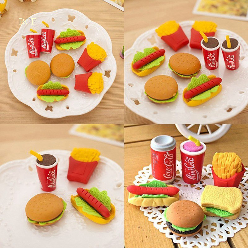 Set Gôm Tẩy Hình Bánh Hamburger / Trái Cây / Thức Ăn Đáng Yêu Cho Bé