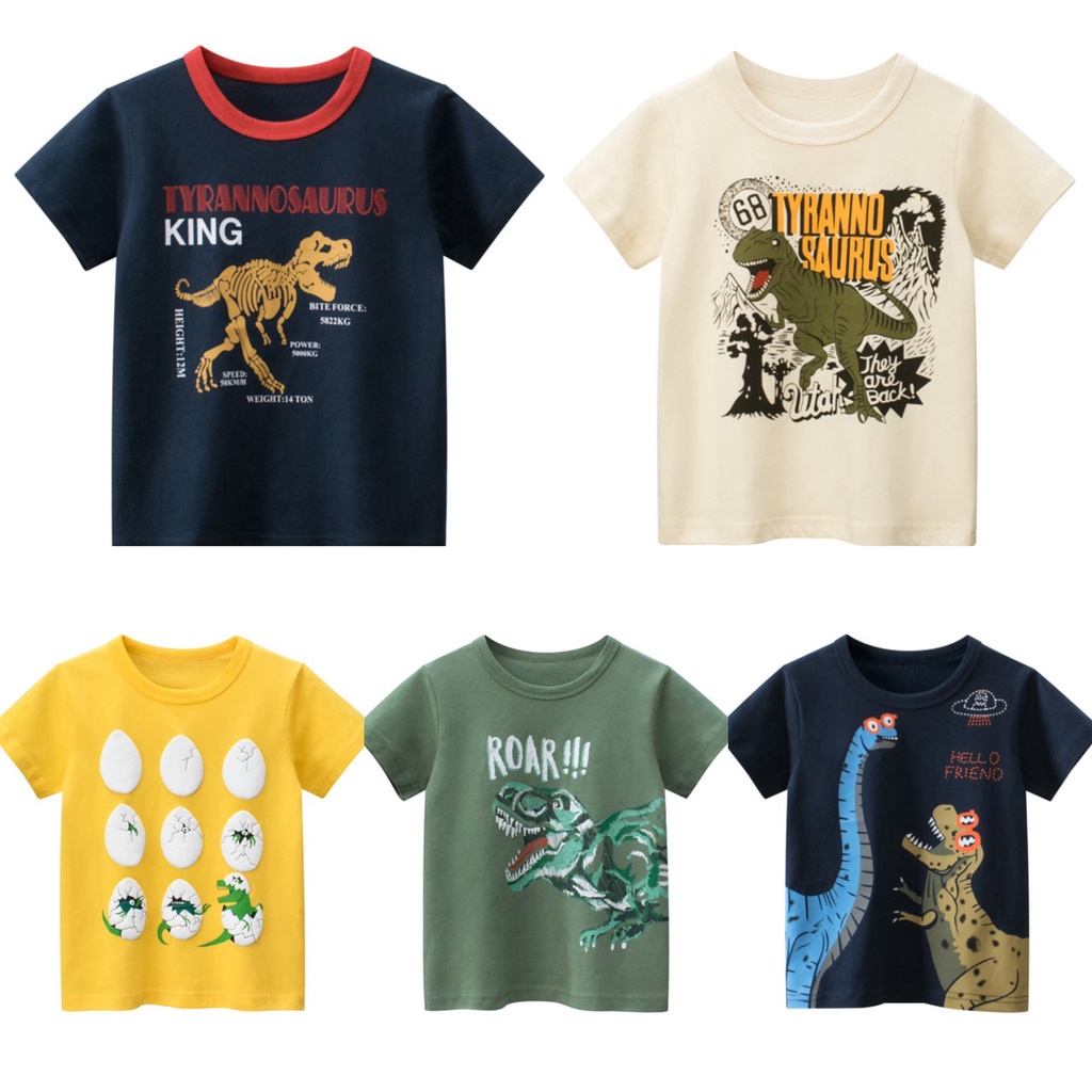 Áo thun bé trai Bunnykids áo thun cho bé họa tiết khủng long ngộ nghĩnh chất cotton