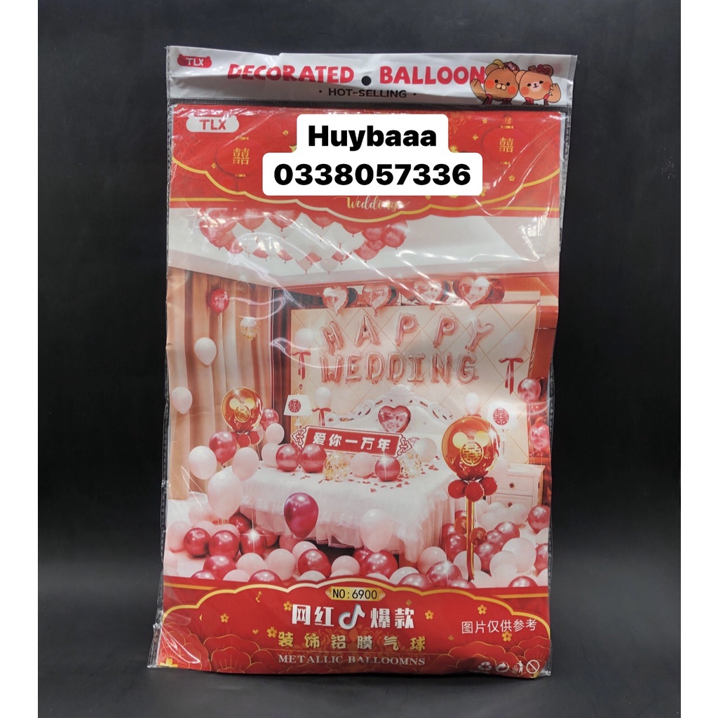 Set Bóng Bay Trang Trí Đám Cưới Happy Wedding Kèm Phụ Kiện Đẹp Siêu Xinh