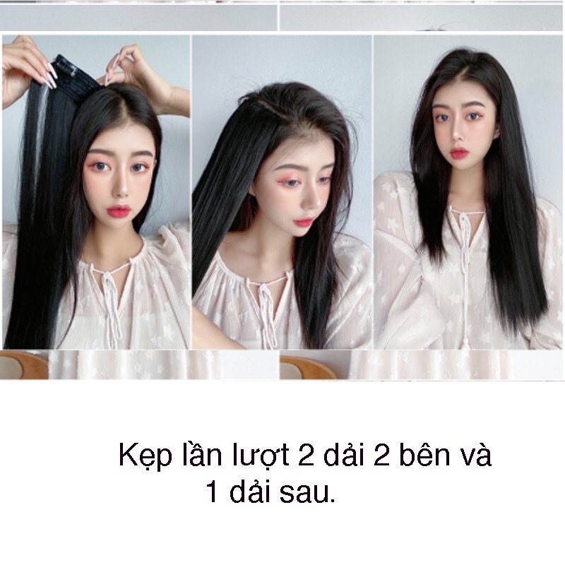 Kẹp Tóc Giả Kẹp thẳng 60cm, phong cách Hàn Quốc, set 3 dải làm dày tóc, tự nhiên mềm đẹp Qiqishop