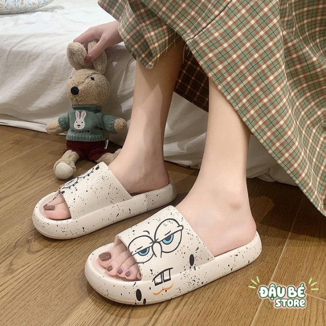 Dép Bánh Mì Nam Nữ Ulzzang Hoạ Tiết Cute - Dép Quai Ngang Hở Mũi Đế Cao Unisex Hoạt Hình Ngộ Nghĩnh - Daube - D035