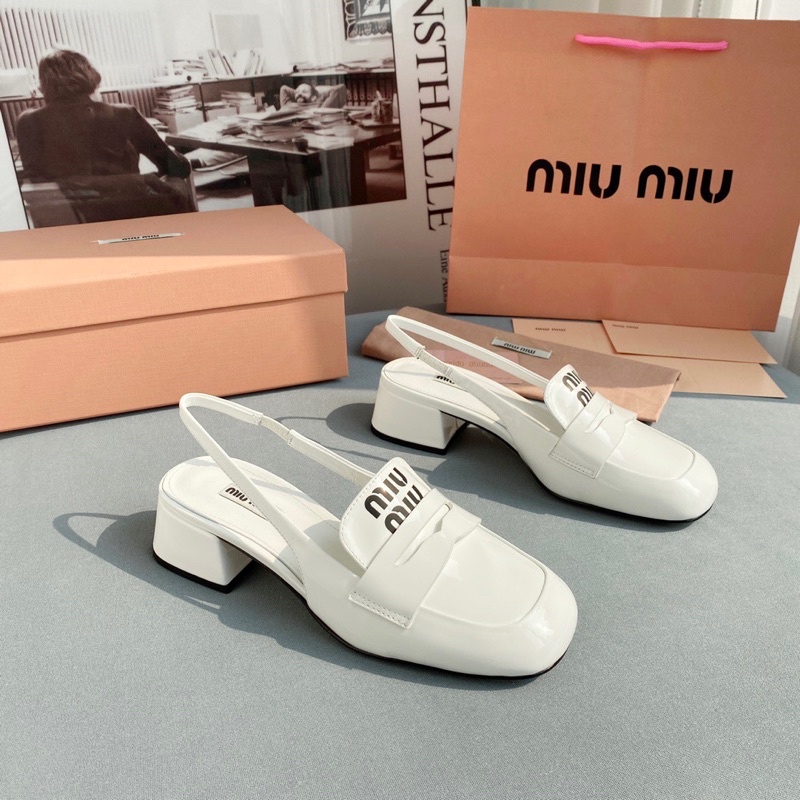 Giày cao gót mũi vuông quai hậu thương hiệu Miu Miu da thật cao cấp