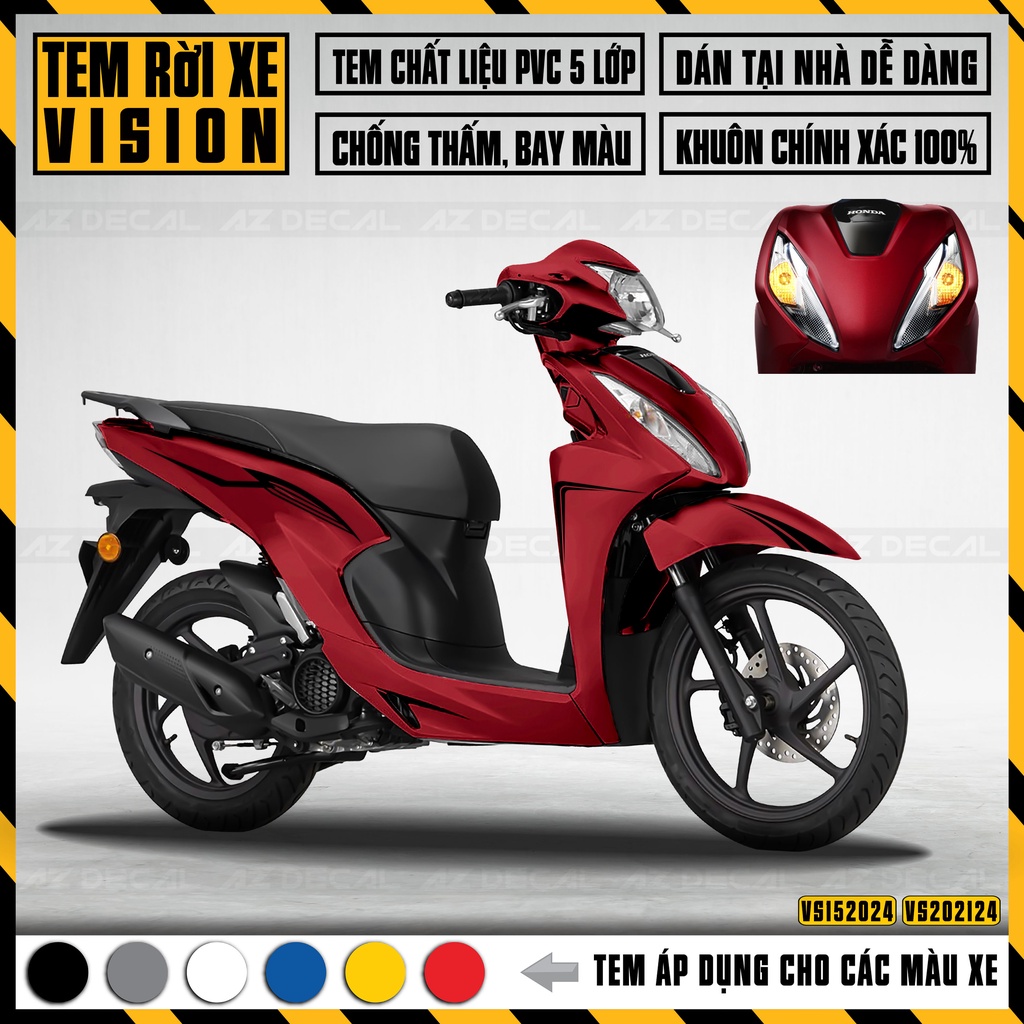 Tem Rời Dán Xe Vision Mẫu Tem Chỉ | VS24 | Decal Chế Dán Xe Máy Vision 2015 - 2022 Chống Nước, Bền Màu