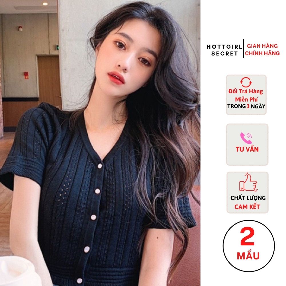 Áo len cộc tay nữ Quảng Châu dáng croptop phối cúc ngọc,giúp chị em tự tin khoe eo thon dáng ngọc,hàng L1