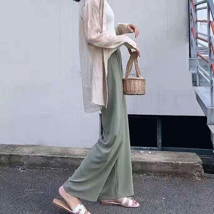 Quần Dài Lưng Cao Ống Rộng Phong Cách Hàn Quốc Cho Nữ