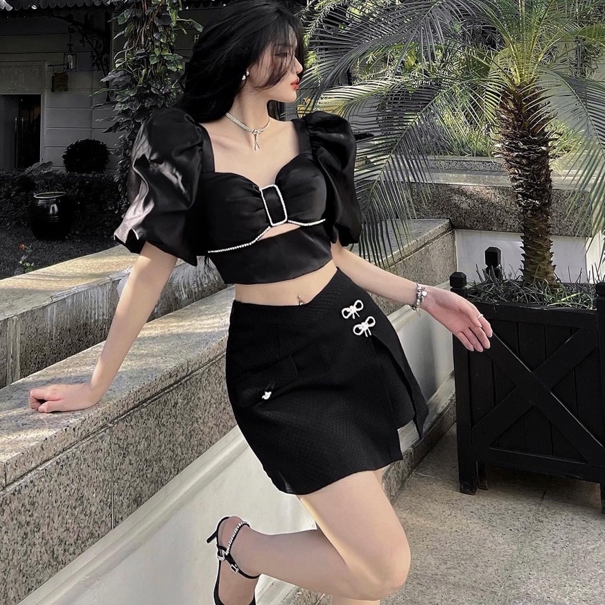 THE FANCE | Áo croptop tafta tay phồng đính đá 2 kiểu mang sang chảnh GEMSTONE BLING
