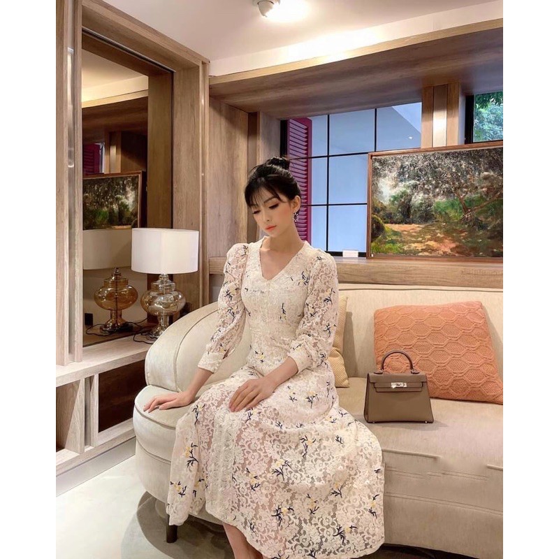 Váy ren thêu hoa cúc ngọc