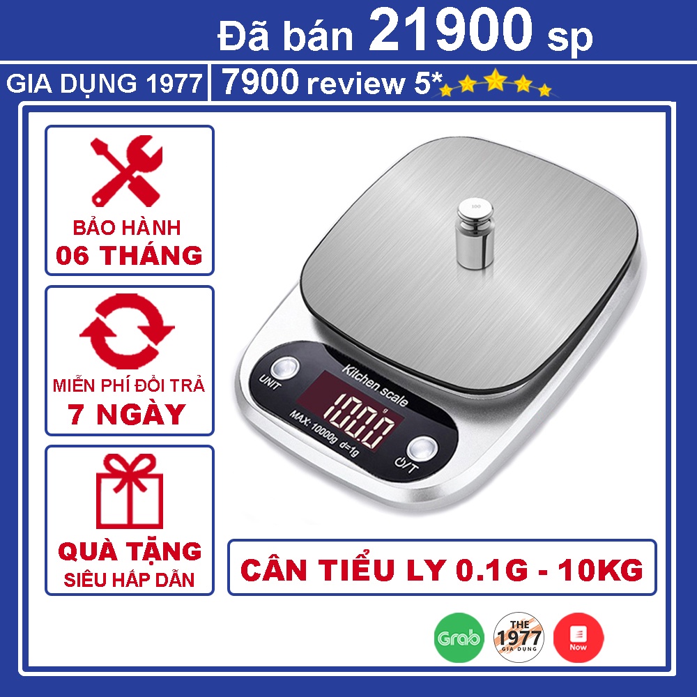 Cân tiểu ly điện tử nhà bếp mini định lượng 1g - 5kg, Cân tiểu ly làm bánh độ chính xác cao kèm 2 viên pin AAA