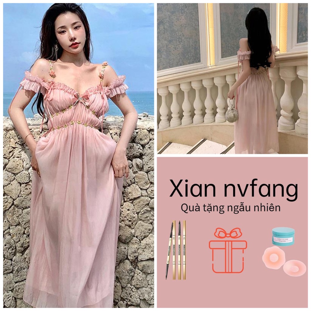 Đầm Voan Hai Dây Màu Hồng Ngọt Ngào Phong Cách Mới Mùa Hè 2022 Dành Cho Bạn Nữ Đi Biển