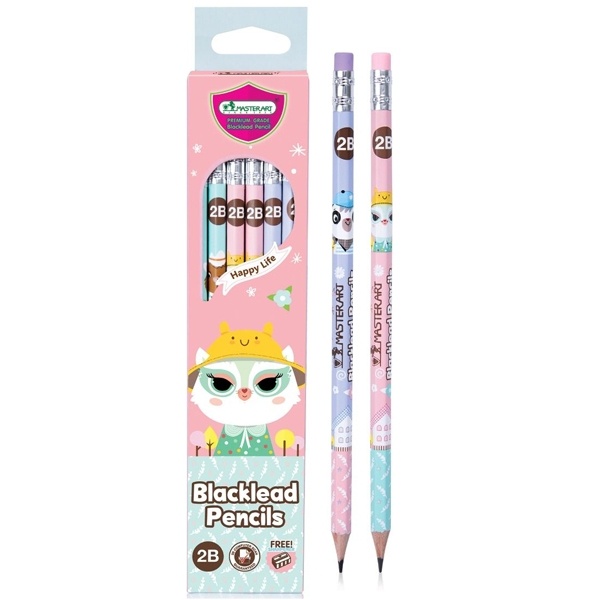 Hộp 12 Bút Chì Gỗ 2B Blacklead Pencil + Chuốt Chì - Masterart Happy Life