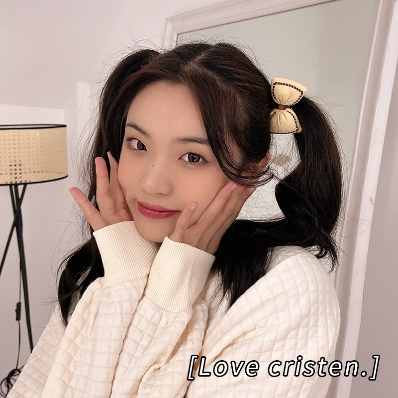 Dây Cột Tóc Cao Su Co Giãn Hình Nơ Màu Khaki Cho Nữ