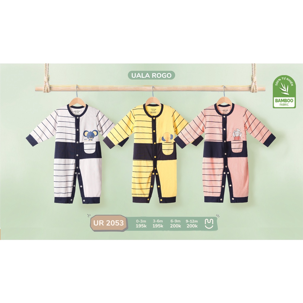 Body dài tay UalaRogo kẻ ngang cho bé sơ sinh đến 12 tháng chất liệu sợi tre