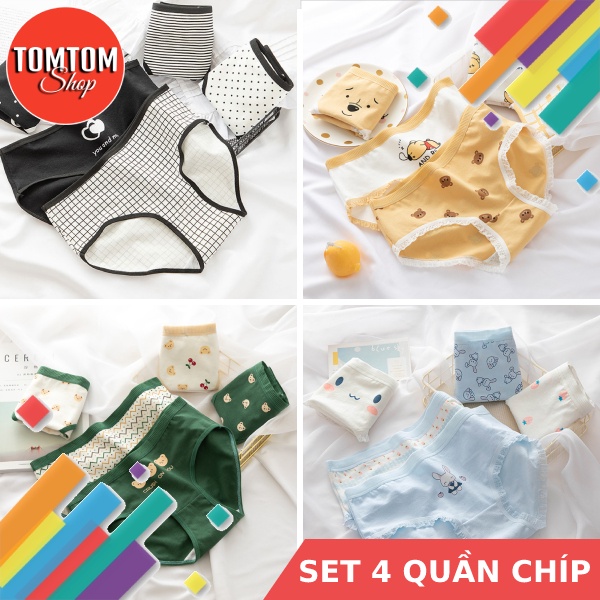 Combo 4 Quần Lót Nữ Cotton Dễ Thương Kháng Khuẩn Combo 4 Quần Chip Nữ Cạp Thấp Cute Dễ Thương CB2