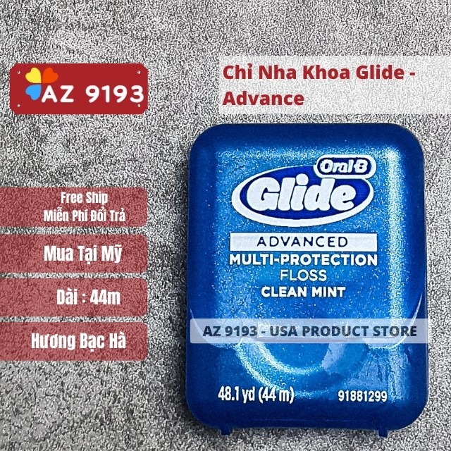 [Mua Tại Mỹ] Chỉ Nha Khoa Glide Advance, Hương Bạc Hà dài 44m - Az9193