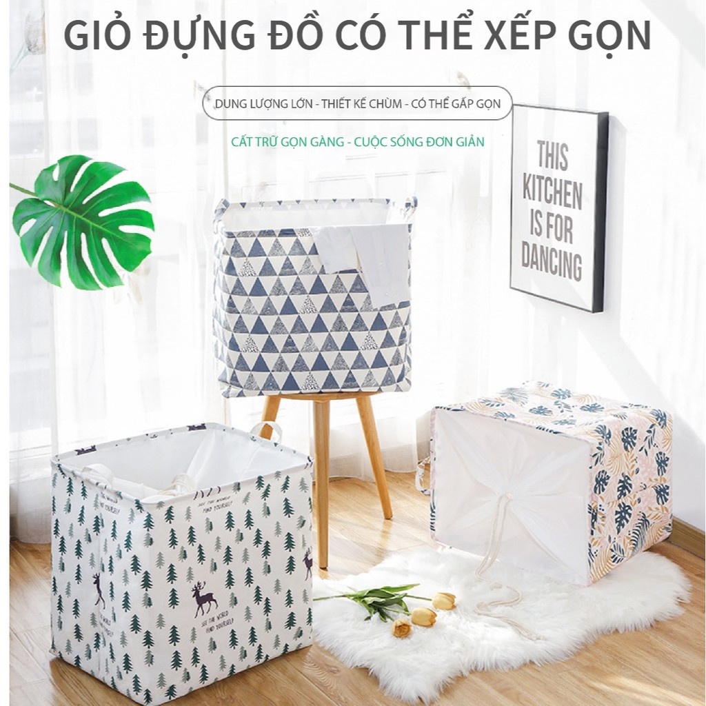 Giỏ đựng quần áo bằng vải cỡ lớn 100 lít - túi đựng chăn màn đa năng washday có thể gấp gọn vintage xinh xắn