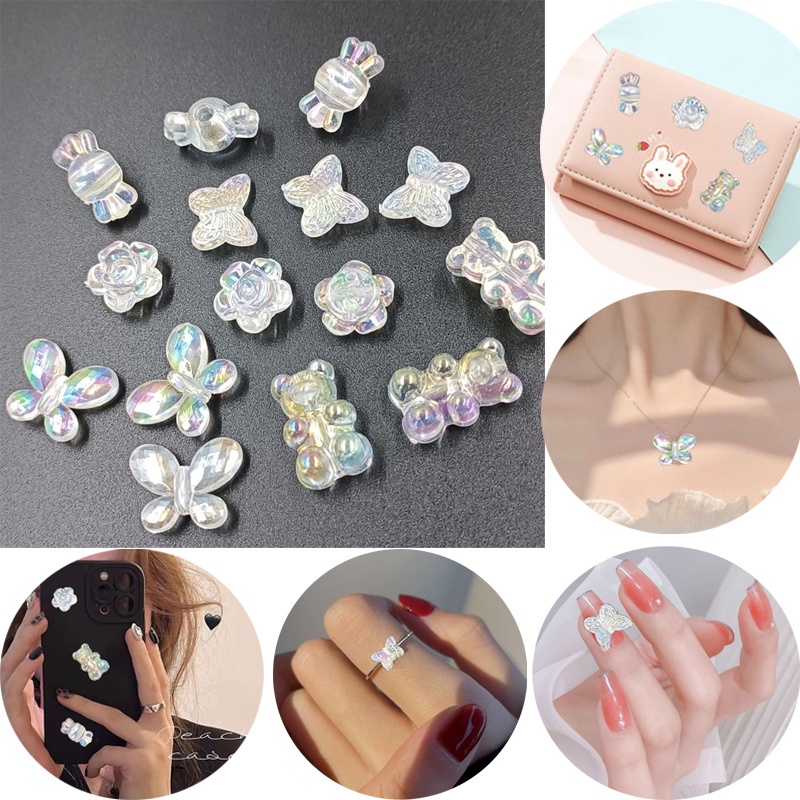 Set 10 Hạt Nhựa Hình Bướm / Gấu Bông Hoa Dùng Làm Trang Sức DIY