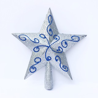 Ngôi sao gắn cây thông nhũ bạc hoa văn 23cm x 22cm trang trí Noel Giáng sinh Năm mới