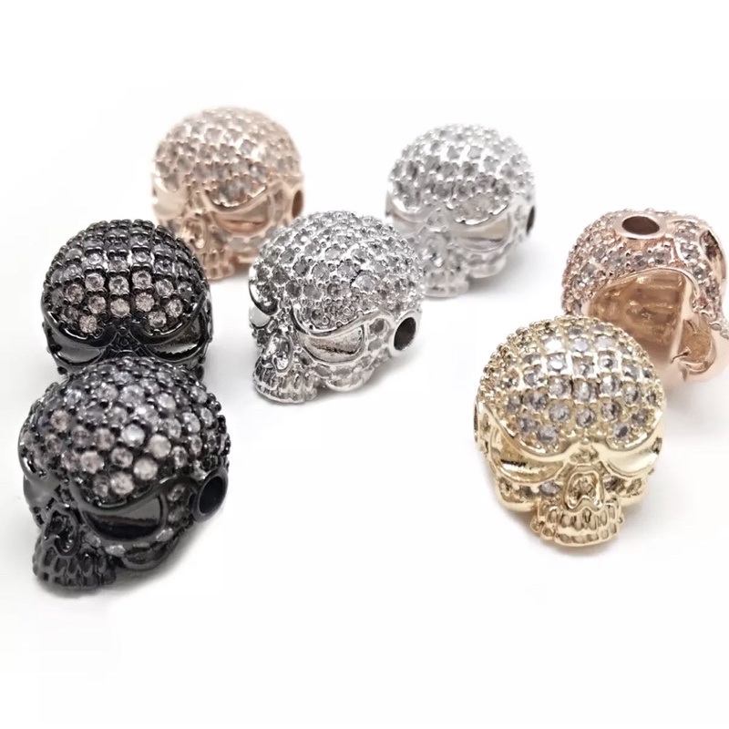Hạt Đầu Lâu - Charm Phụ Kiện Vòng Tay Phong Thuỷ Trang Sức Nam, Nữ Kim Loại Đồng Zircon