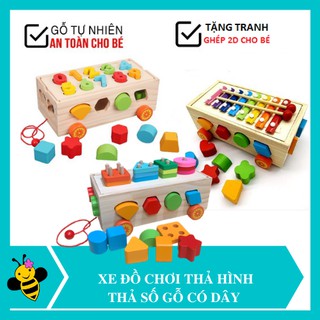 đồ chơi cho bé bằng gỗ💖 FREESHIP 💖 Đồ Chơi Gỗ, Xe Kéo Thả Hình Khối Màu Sắc Kết Hợp Số