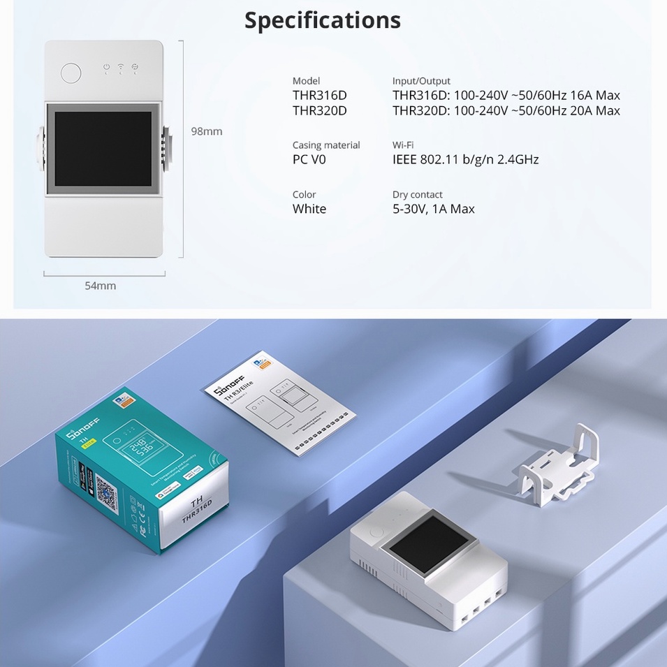 Công tắc thông minh Sonoff TH Elite 16A/ 20A kết nối wifi với cảm biến nhiệt độ và độ ẩm