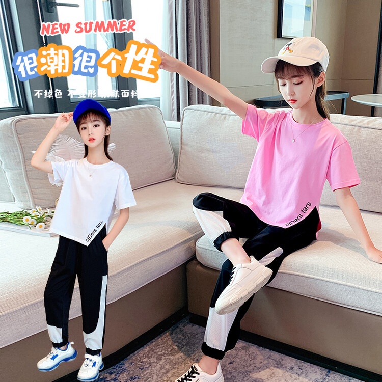 Bộ Đồ Thời Trang Mùa Hè Hai Mảnh Áo In Chữ + Quần Dài Dành Cho Bé Gái 170