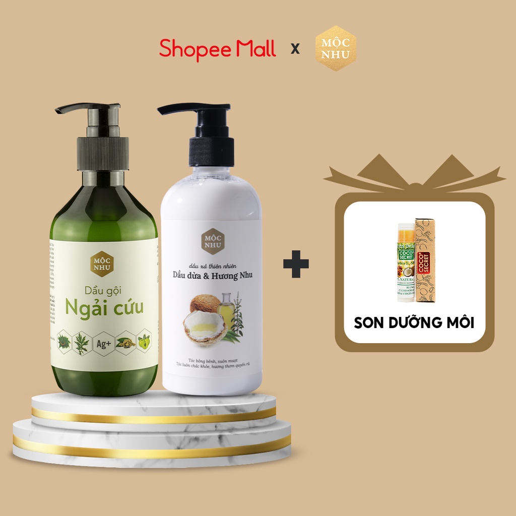 Bộ Đôi Dầu Gội Ngải Cứu Và Dầu Xả Dầu Dừa Mộc Nhu (300ml/chai) - Dứt Điểm Gàu Ngứa & Nấm Da Đầu