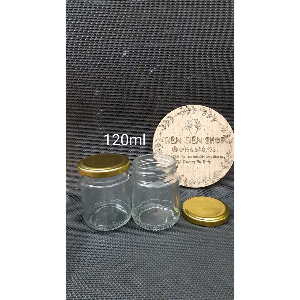 Hũ thủy tinh 120ml nắp thiếc vàng đựng nước yến
