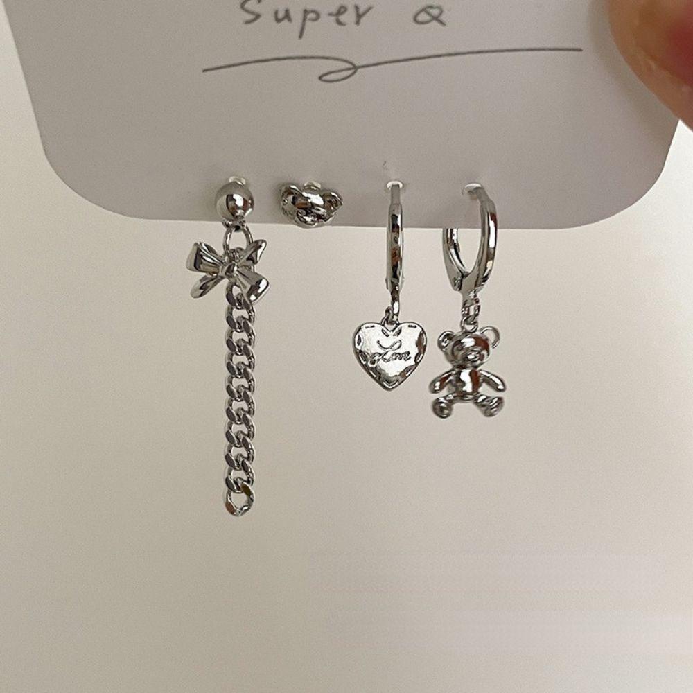 Set 4 Khuyên Tai Đeo Vành Tai Hình Nơ / Gấu Phong Cách Punk