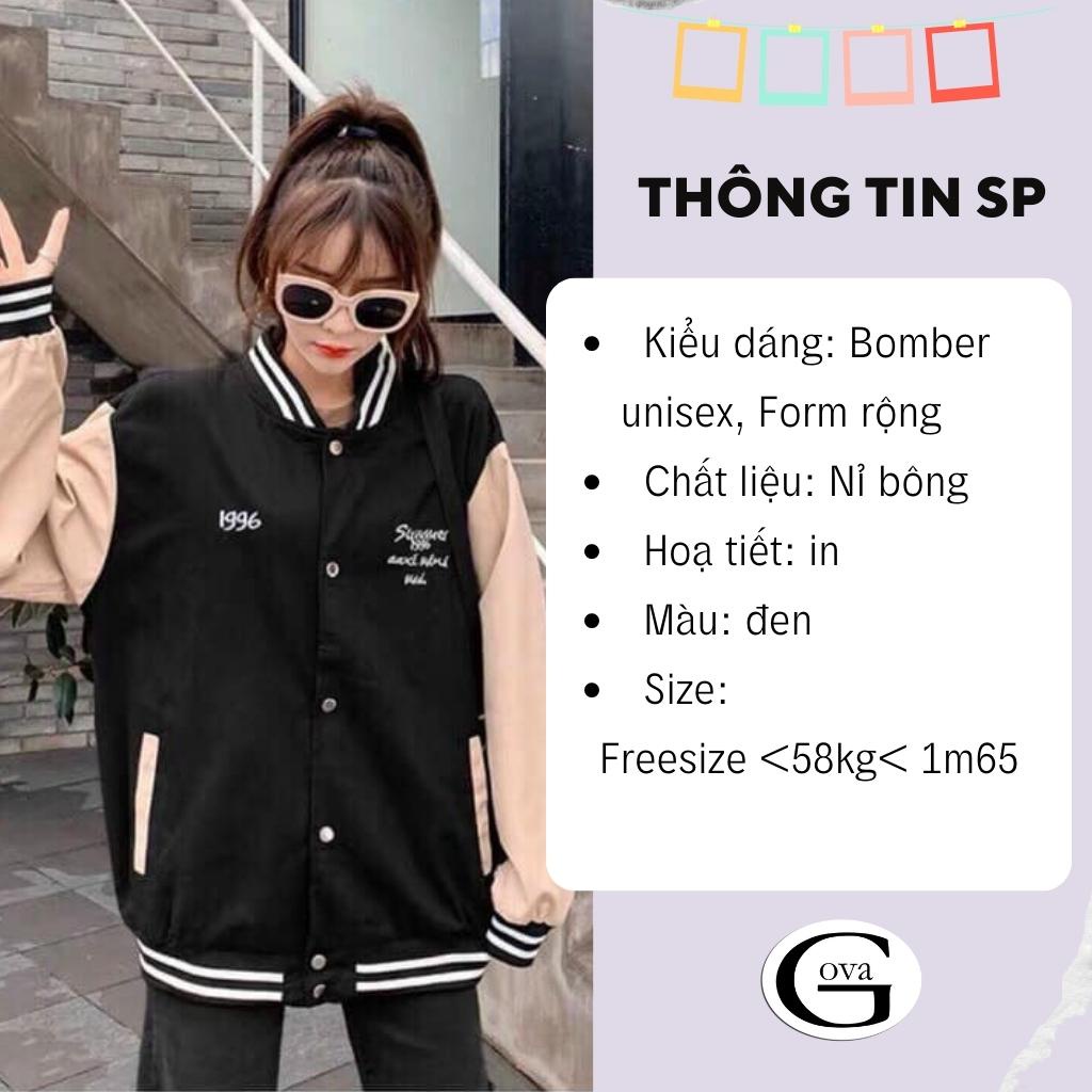 Áo Bomber nỉ 199X Ulzzang form rộng Unisex áo khoác nỉ bông GOVA