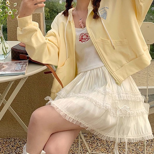 Áo Hoodie Chống Nắng Dáng Rộng Phối Dây Rút Dễ Thương Cho Nữ