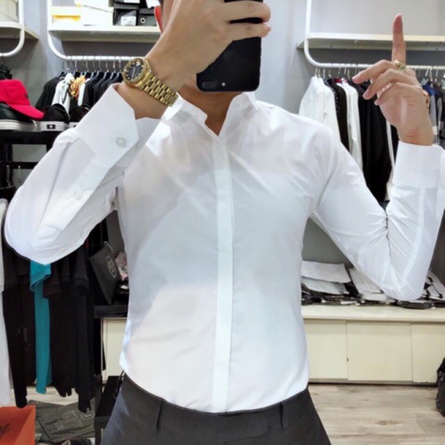 Sơ mi trắng giấu khuy nam ,nữ trắng ,đen ,xanh than cao cấp không bai màu ko nhăn fom chuẩn đóng gói kỹ | BigBuy360 - bigbuy360.vn