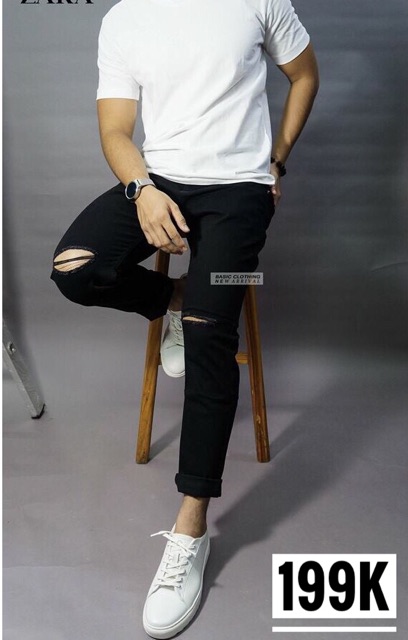 Quần jeans nam rách gối ( sz 28-36) chất jean co giãn dày dặn | BigBuy360 - bigbuy360.vn