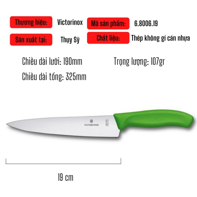 [CHÍNH HÃNG] Dao Bếp Victorinox 19cm  Chuyên Thái Swiss Classic Cán Nhựa Nhiều Màu - Thụy Sĩ