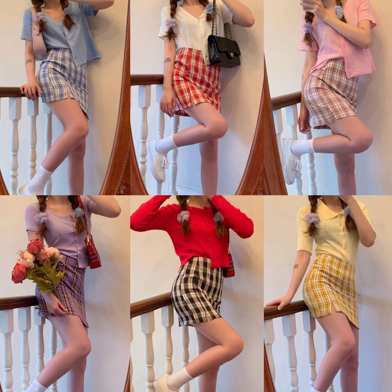 IELGY Chân Váy Chữ A Lưng Cao Họa Tiết Kẻ Sọc Thời Trang Mùa Hè Cho Nữ