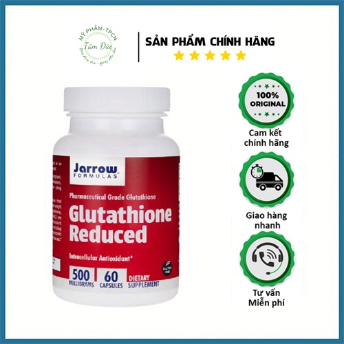 Viên trắng da Glutathione 1000mg Reduced Jarrow mờ nám da, chống nắng 500mg