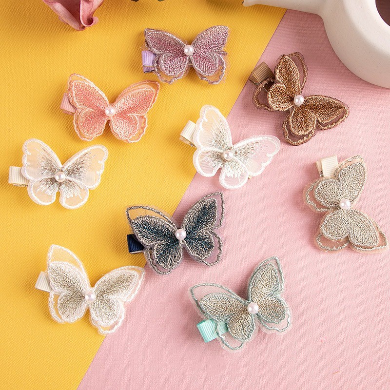 Kẹp tóc hình bươm bướm thêu ren xinh xắn cho nữ