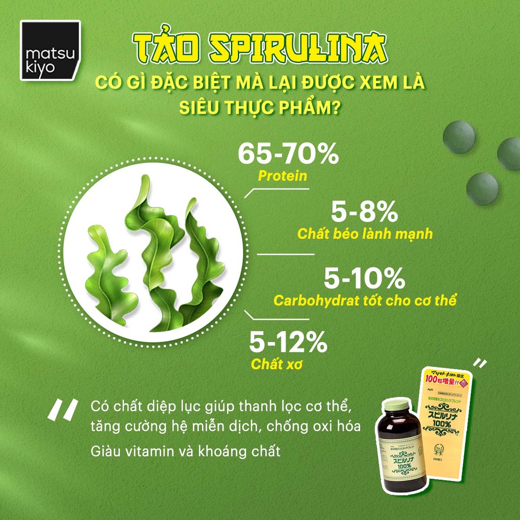 Tảo xoắn Matsukiyo Spirulina Tablets 2300 viên