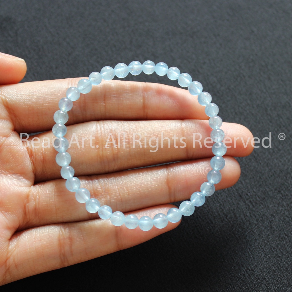 Vòng Tay Aqua Hải Lam Ngoc Xanh Biển 4.5MM Loại AB, Thuỷ, Mộc, Vòng Tay Phong Thuỷ, Chuỗi Hạt S50 - Bead Art