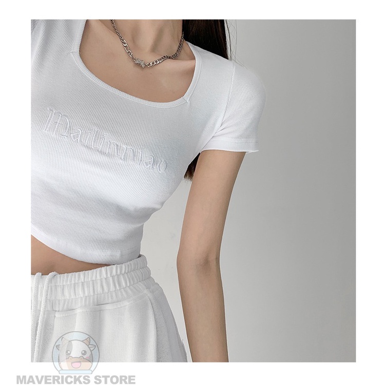 Áo Thun Croptop Ngắn Tay Thời Trang Mùa Hè Hàn Quốc Dành Cho Nữ