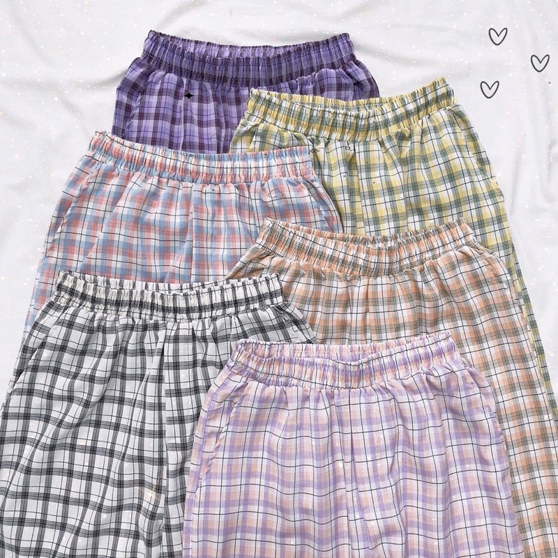 Quần caro ống rộng unisex 16 màu lưng thun
