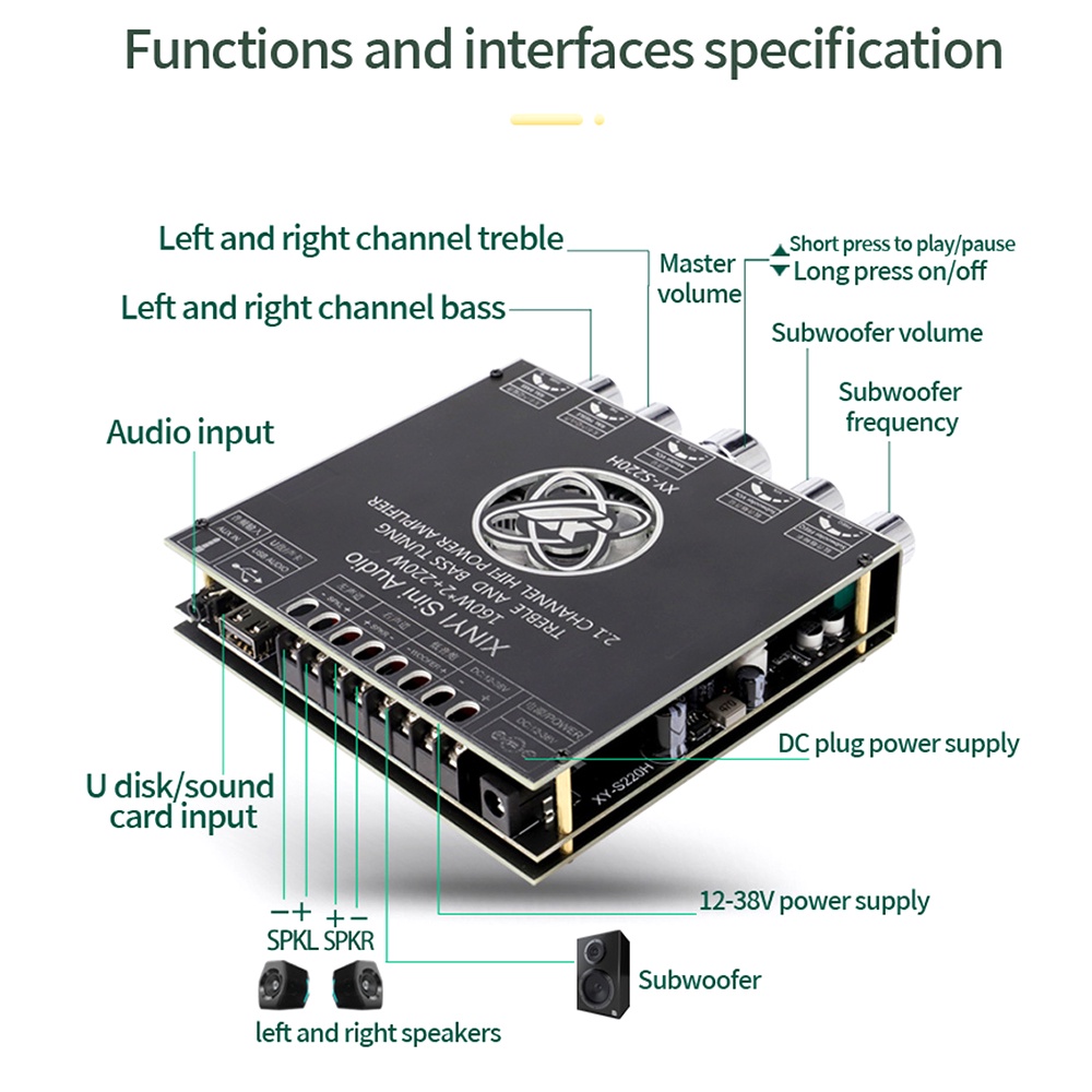 Bảng Mạch Khuếch Đại Âm Thanh mini Xy-S220H 2.1 Kênh TDA7498 160W*2+220W Chuyên Dụng Cho Loa bluetooth