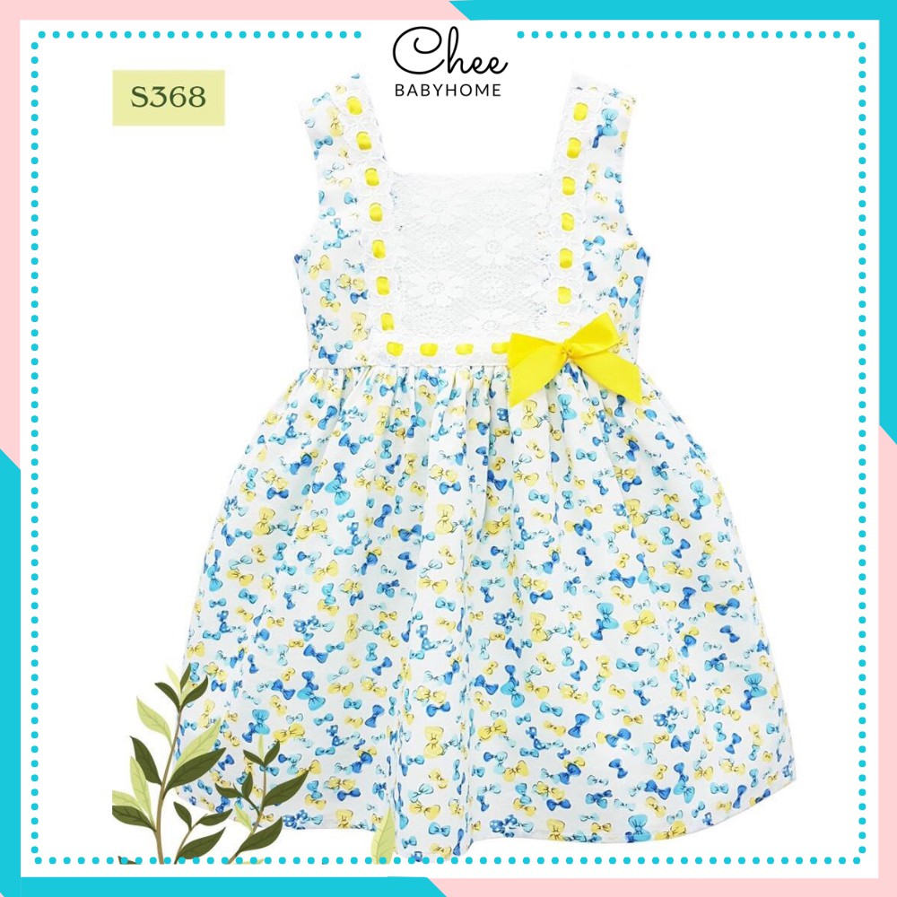 Đầm cho bé gái 2 dây đáng yêu, váy bé gái chất 100% cotton hoạ tiết nơ vàng cực xinh - Chee Babyhome